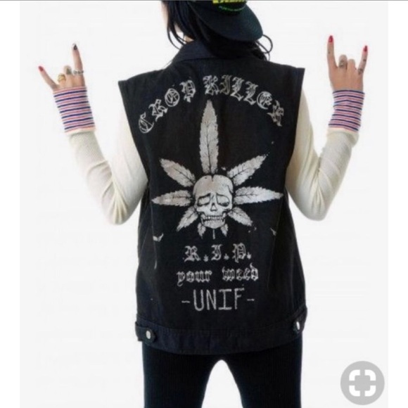 Unif Black Denim Pot Crop Killer Vest - Picture 3 of 9